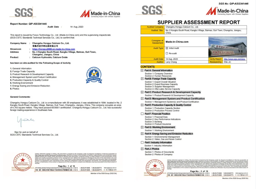 Отчет об оценке поставщика SGS Сертификация Чаншу Хонгю